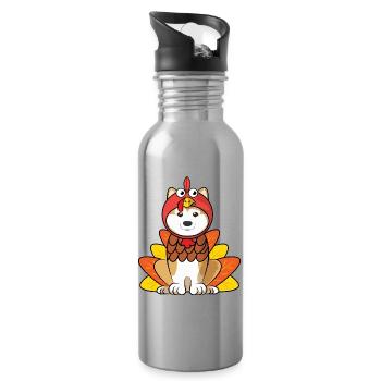 Akita Inu Thanksgiving Cute Fall Dog Lover - Water bottle with straw - silver - Right