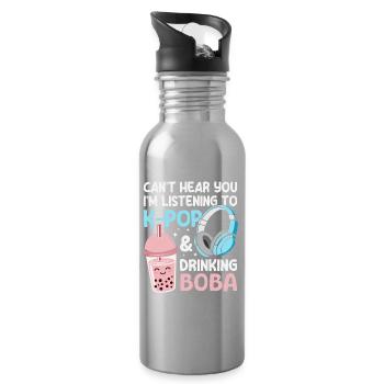 K-Pop Korean Pop Music Bubble Tea Boba - Water bottle with straw - silver - Right