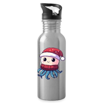 Qualle Weihnachten - Trinkflasche mit integriertem Trinkhalm - Lightsilver - Rechts