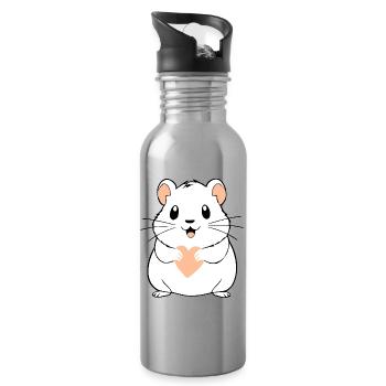 Cadeau de la Saint-Valentin pour le hamster au cœur rose - Gourde avec paille intégrée - argent clair - Droite