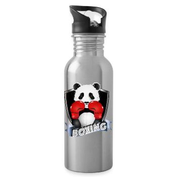 Boxing Panda – Funny Animal Motif - Water bottle with straw - silver - Right