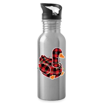 Humour Oie Noël Plaid Rouge Carreaux - Gourde avec paille intégrée - argent clair - Droite