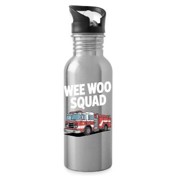 Wee Woo Squad Fire Brigade Car Rescuer Saying - Water bottle with straw - silver - Right