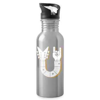 Rock Hand Gitarrenemblem - Trinkflasche mit integriertem Trinkhalm - Lightsilver - Rechts