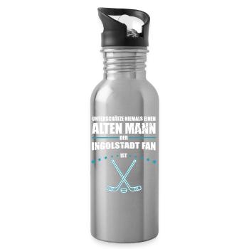 Alter Mann - Ingolstadt Eishockey Fan | Retro - Water bottle with straw - silver - Right