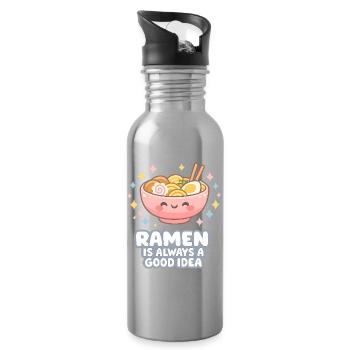 Ramen Nouilles, Amoureux des Chats, Kats Kawaii Rétro - Gourde avec paille intégrée - argent clair - Droite