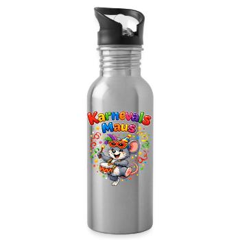 Karnevalsmaus Süßes Faschings-Motiv Geschenkidee - Trinkflasche mit integriertem Trinkhalm - Lightsilver - Rechts