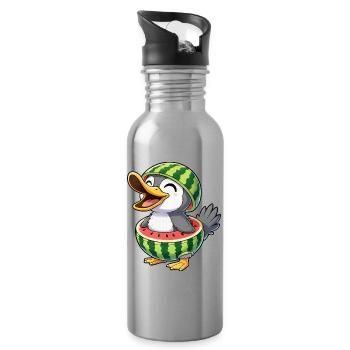 Cute Cartoon Duck Penguin Bird Melon Summer Joy - Water bottle with straw - silver - Right
