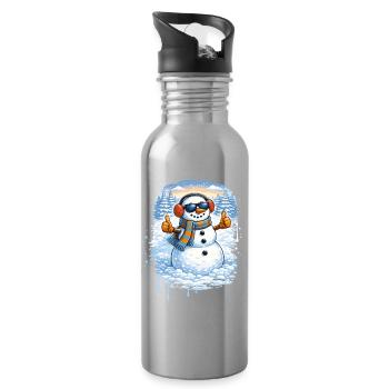 Cooler Schneemann mit Sonnenbrille – Winterspaß - Trinkflasche mit integriertem Trinkhalm - Lightsilver - Rechts