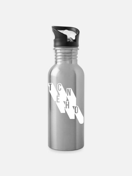 Techno-Musik geometrisches Logodesign - Trinkflasche mit integriertem Trinkhalm - Lightsilver