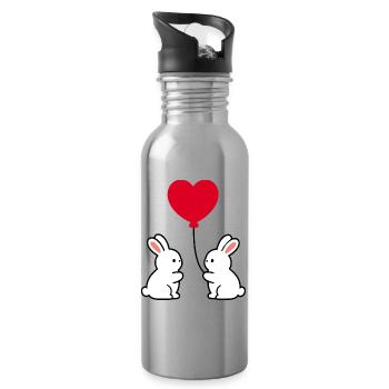 Valentines Red Heart, Valentine's Day - Water bottle with straw - silver - Right