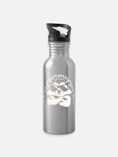Cooler Igel mit Sonnenbrille | Lustiges Tier Motiv - Trinkflasche mit integriertem Trinkhalm - Lightsilver