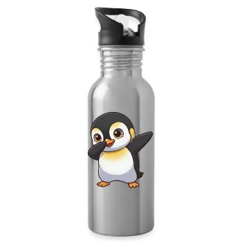 Cooler Pinguin Dab Dabbing Cartoon Lachen Freundsc - Trinkflasche mit integriertem Trinkhalm - Lightsilver - Rechts