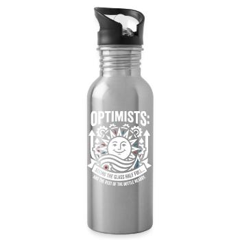 Optimists Glass Half Full Motif - Water bottle with straw - silver - Right