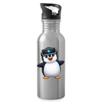 Pinguin Virtual Reality Gamer Zocker VR Spiel - Trinkflasche mit integriertem Trinkhalm - Lightsilver - Rechts
