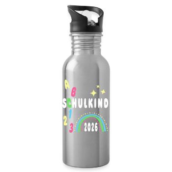 Schulkind 2026 - neon 123 ABC - Trinkflasche mit integriertem Trinkhalm - Lightsilver - Rechts