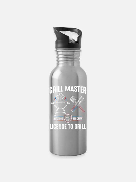 Grill Master Lizenz zum Grill - Trinkflasche mit integriertem Trinkhalm - Lightsilver