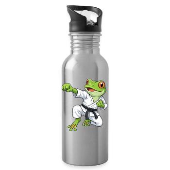 Grenouille Crapaud Tradition du Karaté au Japon - Gourde avec paille intégrée - argent clair - Droite