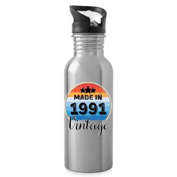 Made in 1991 Vintage Anniversary - Water bottle with straw - silver - Right
