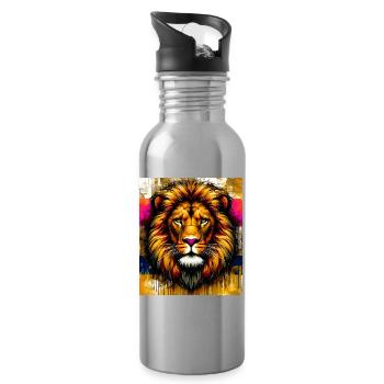 Löwe - Trinkflasche mit integriertem Trinkhalm - Lightsilver - Rechts