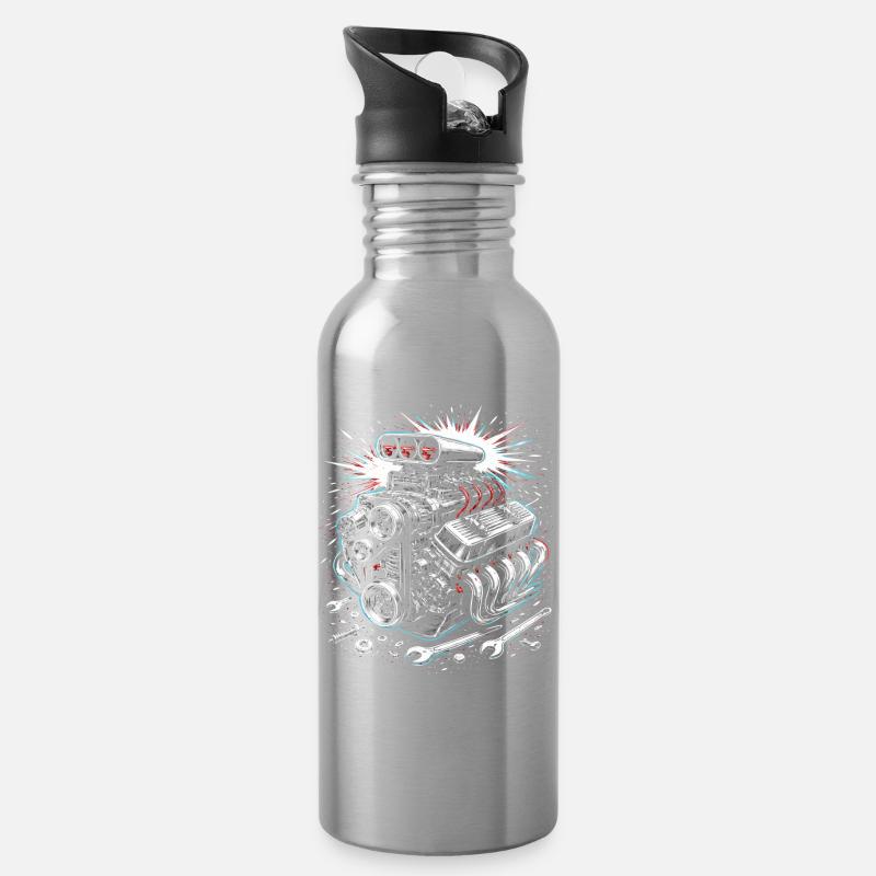 Motor Tuning Schrauber Motorsport Design  - Trinkflasche mit integriertem Trinkhalm - Lightsilver