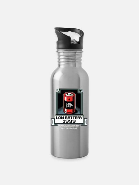 Low Battery Alte Zeiten - Trinkflasche mit integriertem Trinkhalm - Lightsilver