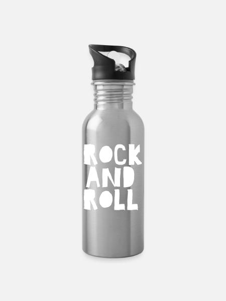 Rock'n'Roll Bold Typografie - Trinkflasche mit integriertem Trinkhalm - Lightsilver