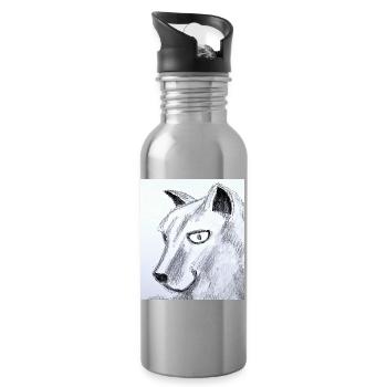 Katzenkopf Skizze im Bleistift - Trinkflasche mit integriertem Trinkhalm - Lightsilver - Rechts