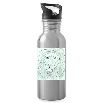 Dessin de tête de lion pur - Gourde avec paille intégrée - argent clair - Droite