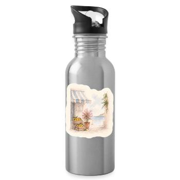Zitronen am Meer – Markt des Südens - Trinkflasche mit integriertem Trinkhalm - Lightsilver - Rechts