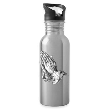 Gravure des mains prieuses - Gourde avec paille intégrée - argent clair - Droite