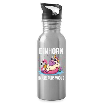 Lustiges Einhorn Urlaub Bier Party Urlaubsmodus - Trinkflasche mit integriertem Trinkhalm - Lightsilver - Rechts
