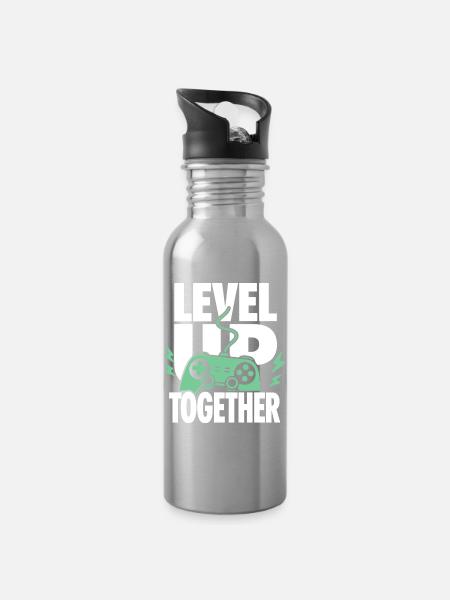 Level Up Together Gaming Controller - Trinkflasche mit integriertem Trinkhalm - Lightsilver