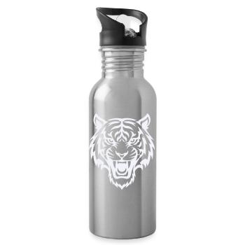 Stylized tiger head pattern - Water bottle with straw - silver - Right