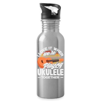 Lustiges Ukulele Designs Und Sprüche - Trinkflasche mit integriertem Trinkhalm - Lightsilver - Rechts