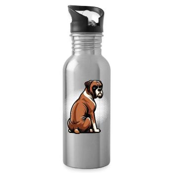 Boxer Boxerhalter Boxerhund Boxerbesitzer Boxerfan - Trinkflasche mit integriertem Trinkhalm - Lightsilver - Rechts