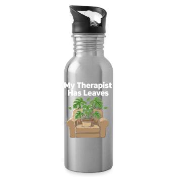 Mon thérapeute a de l’humour des feuilles, des plantes - Gourde avec paille intégrée - argent clair - Droite