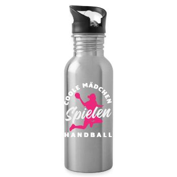 Handball Handballer Handball Trainer Fan Geschenk - Trinkflasche mit integriertem Trinkhalm - Lightsilver - Rechts