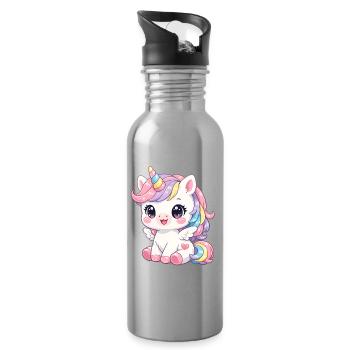 Einhorn - Trinkflasche mit integriertem Trinkhalm - Lightsilver - Rechts