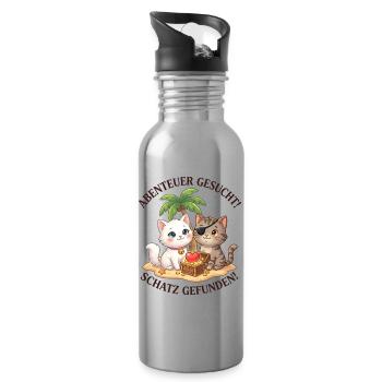 Katzen Abenteuer Schatz gesucht - Trinkflasche mit integriertem Trinkhalm - Lightsilver - Rechts