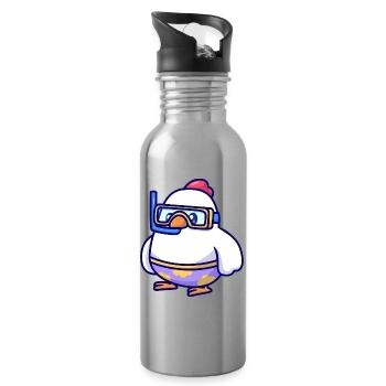 Diving Chick in Snorkel Gear - Water bottle with straw - silver - Right