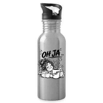 Coffee Oh Yes Cartoon - Water bottle with straw - silver - Right