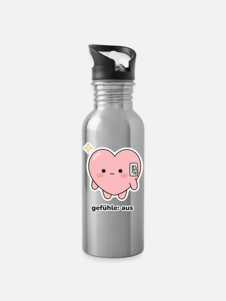 gefühle: aus – Herz Meme - Trinkflasche mit integriertem Trinkhalm - Lightsilver