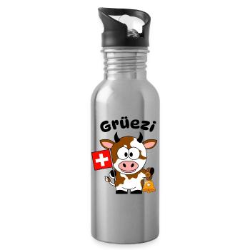 Gruezi Schweizer Kuh  - Trinkflasche mit integriertem Trinkhalm - Lightsilver - Rechts