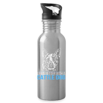 CATTLE DOG life is better Wilsigns Hunde - Trinkflasche mit integriertem Trinkhalm - Lightsilver - Rechts