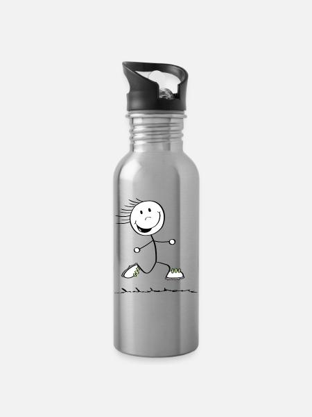 Running Strichmännchen - Läufer - Jogging - Trinkflasche mit integriertem Trinkhalm - Lightsilver