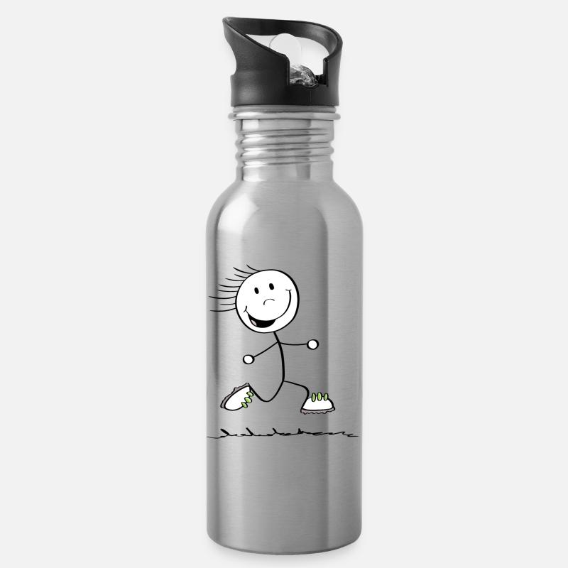 Running Strichmännchen - Läufer - Jogging - Trinkflasche mit integriertem Trinkhalm - Lightsilver