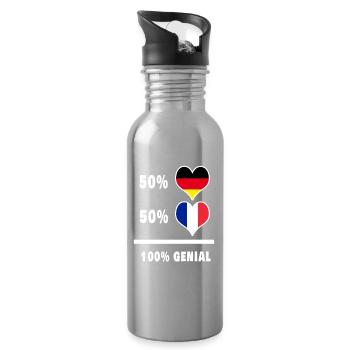 Deutschland und Frankreich genial / Geschenk - Trinkflasche mit integriertem Trinkhalm - Lightsilver - Rechts