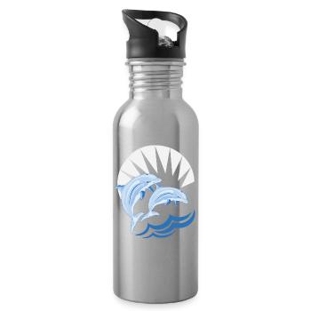 Delfine über den Wellen - Trinkflasche mit integriertem Trinkhalm - Lightsilver - Rechts