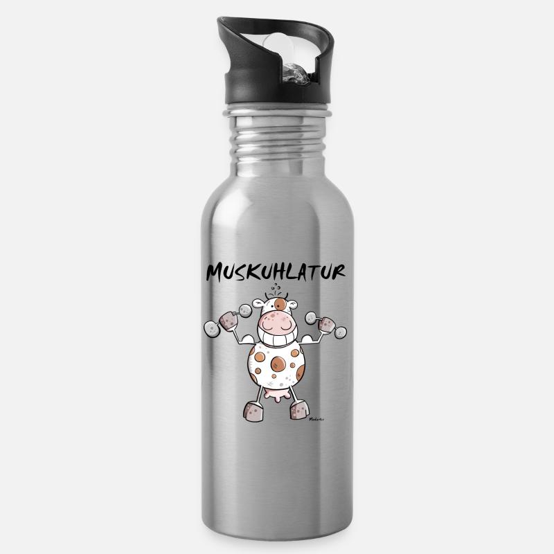 MusKuhlatur - Trinkflasche mit integriertem Trinkhalm - Lightsilver